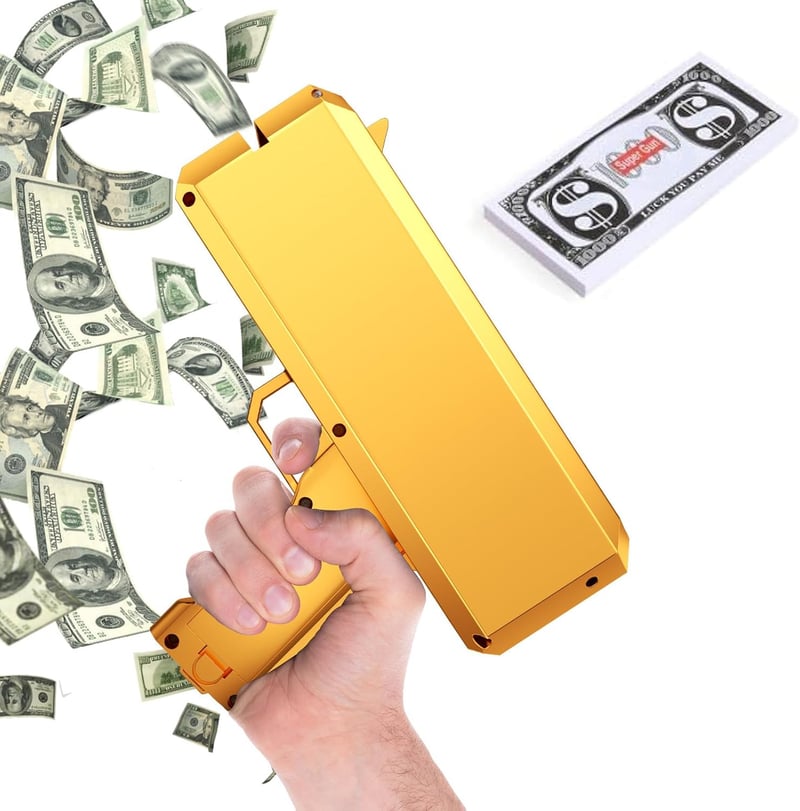 Geldregen Spielzeugpistole mit gefälschten US-Dollar-Banknoten
