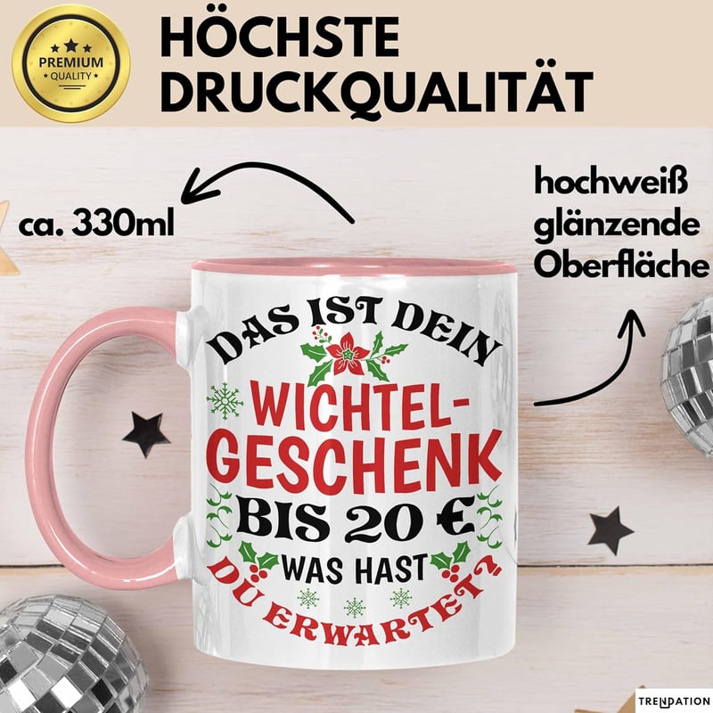 Wichtelgeschenk: Rosa Tasse für Frauen und Kollegen bis 20 Euro