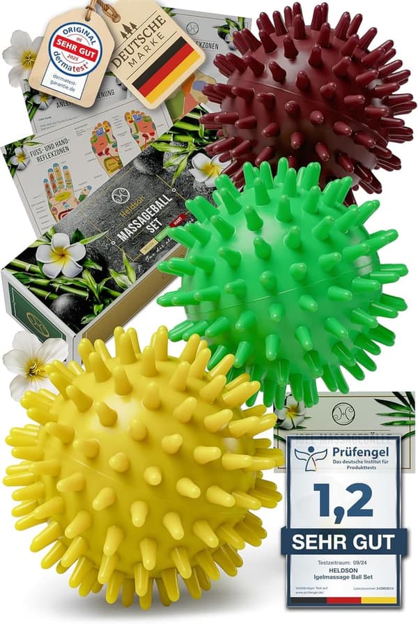 Premium Massageball Set für Faszienmassage - 3 Härtegrade, Igelball