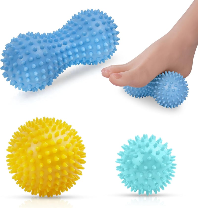 Massagebälle Set für Faszien - Igelbälle in Gelb, Blau, Grün