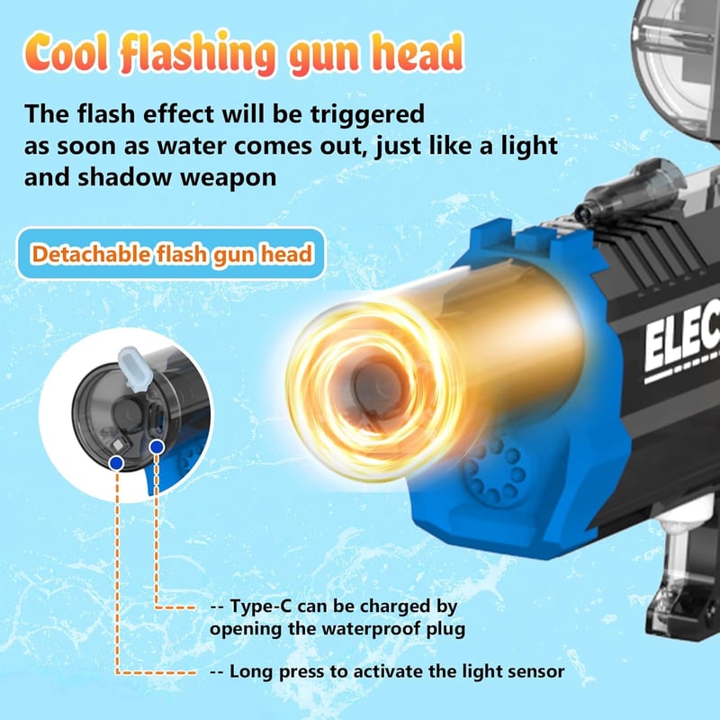 Elektrische Wasserpistole mit Blitzeffekten, 32ft Reichweite, für Sommer Spaß