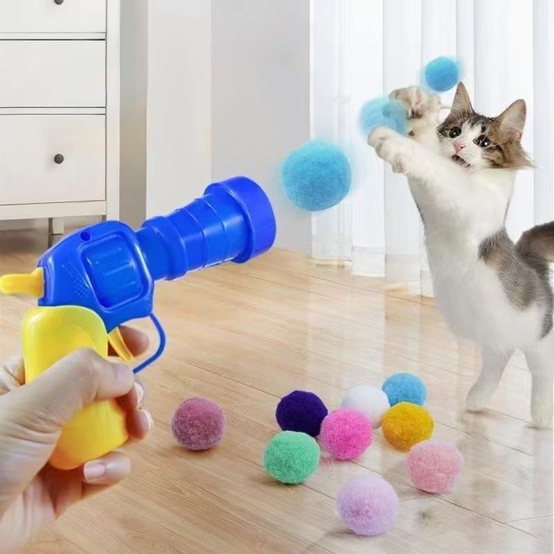 Katzenspielzeug Plüschball mit geräuschloser Mini-Schießpistole