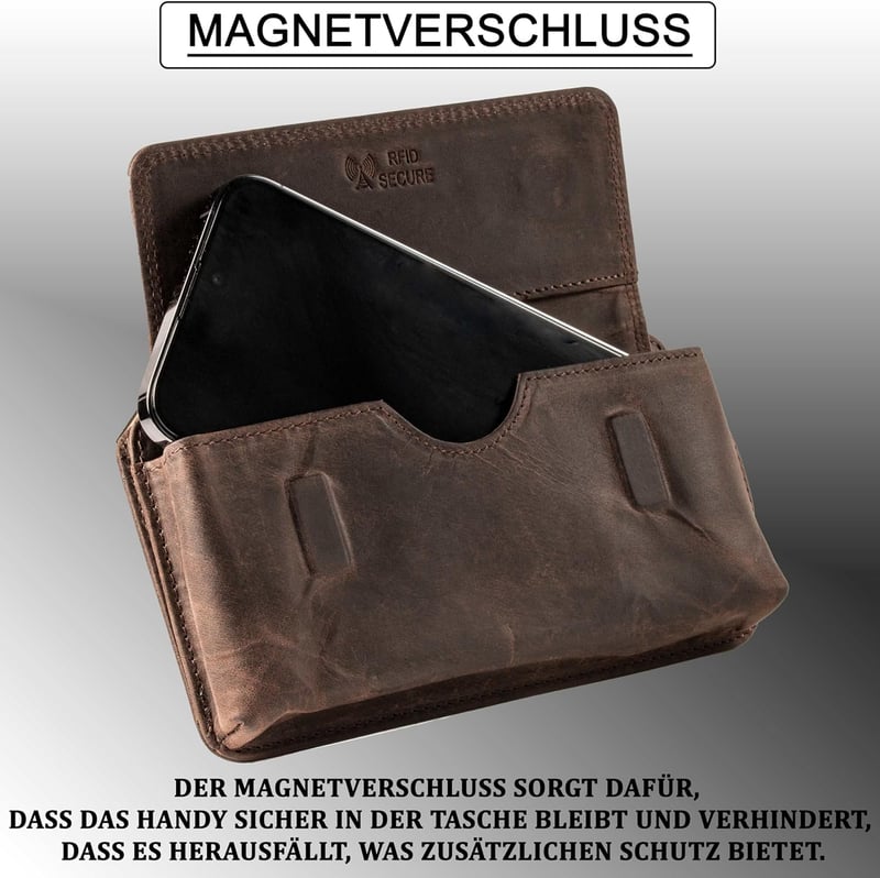 Echtleder Handy Gürteltasche mit RFID Schutz für Smartphones bis 6,9 Zoll