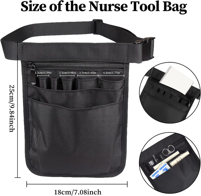 Multifunktionale Gürteltasche für Krankenschwestern, verstellbar, schwarz