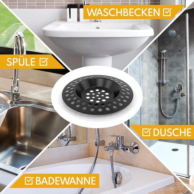 Abflusssieb Set aus Edelstahl – Flexibles Premium Haarsieb für Dusche und Küche
