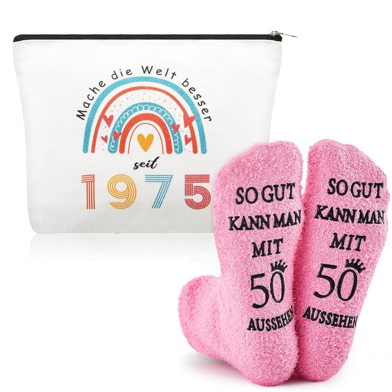 50. Geburtstag Geschenke für Frauen – Kosmetiktasche & Socken Jahrgang 1975
