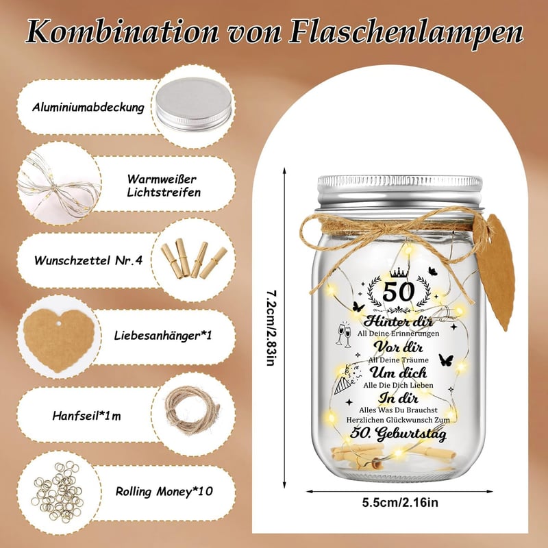 LED Flaschenlicht mit Spruch, Geschenk zum 50. Geburtstag für Paare