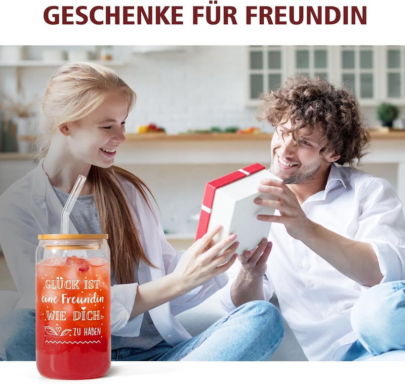 Cocktailgläser mit Deckel und Strohhalm für Freundschaftsgeschenke