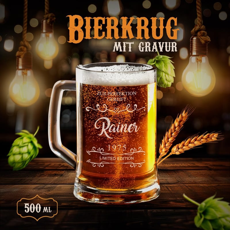 Personalisierter Bierkrug mit Gravur für Männer – 500 ml
