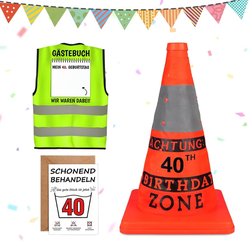 Lustiges Geburtstagsgeschenk für Männer: Sicherheitskegel & Weste im 2er-Set