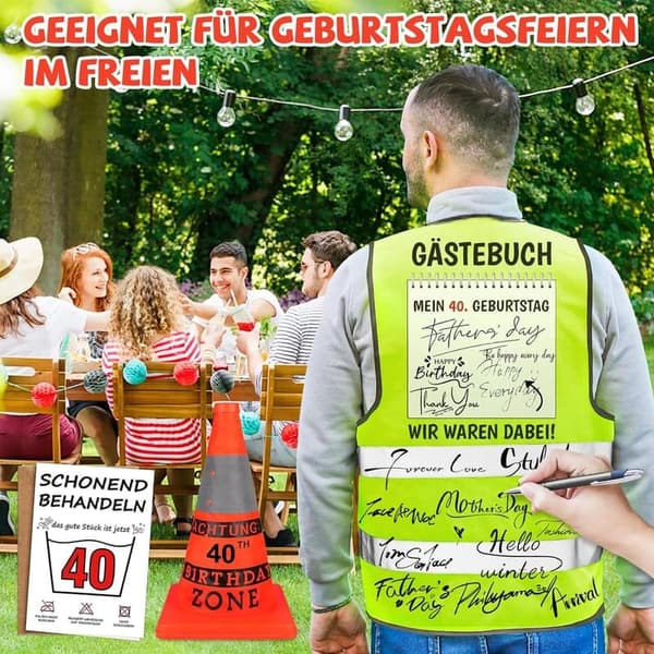 Lustiges Geburtstagsgeschenk für Männer: Sicherheitskegel & Weste im 2er-Set