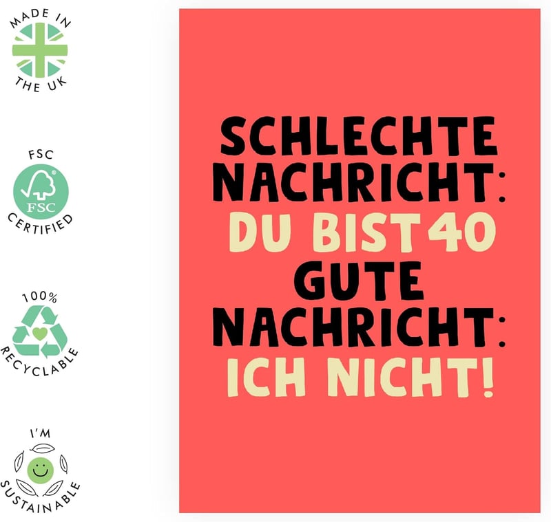 Humorvolle Geburtstagskarte zum 40. für Frauen mit Aufkleber