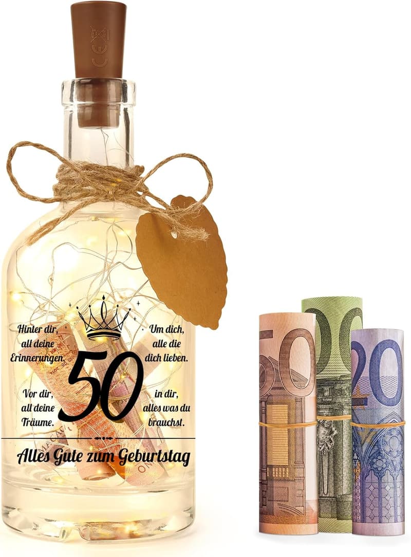 Kreatives LED-Flaschenlicht zum 50. Geburtstag für Paare