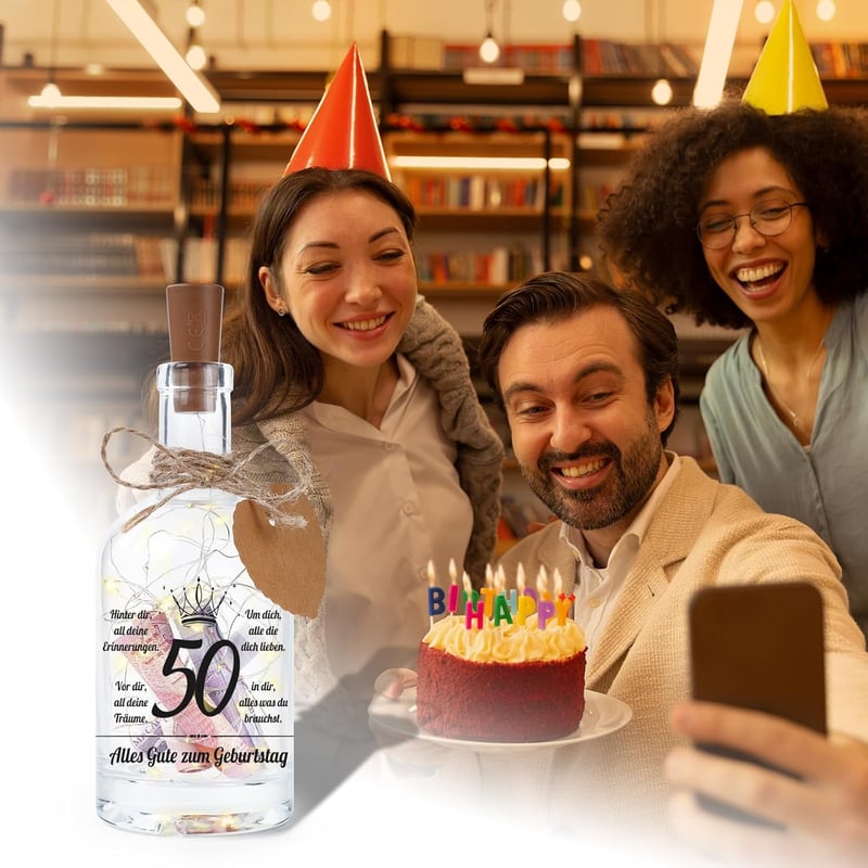 Kreatives LED-Flaschenlicht zum 50. Geburtstag für Paare