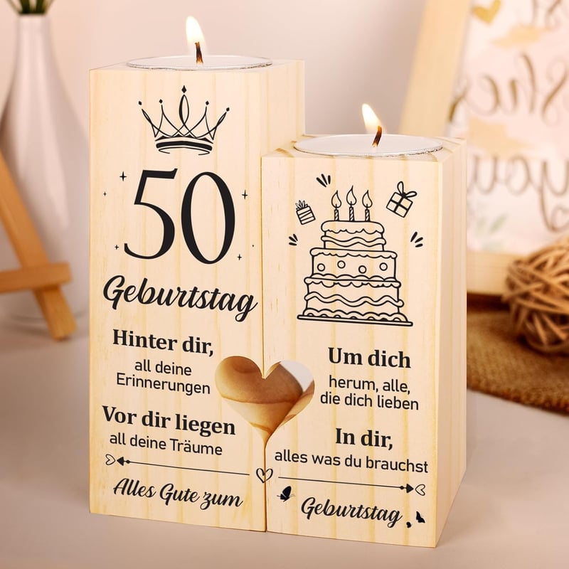 Holzkerzenständer zum 50. Geburtstag für Paare – handgefertigt 1975