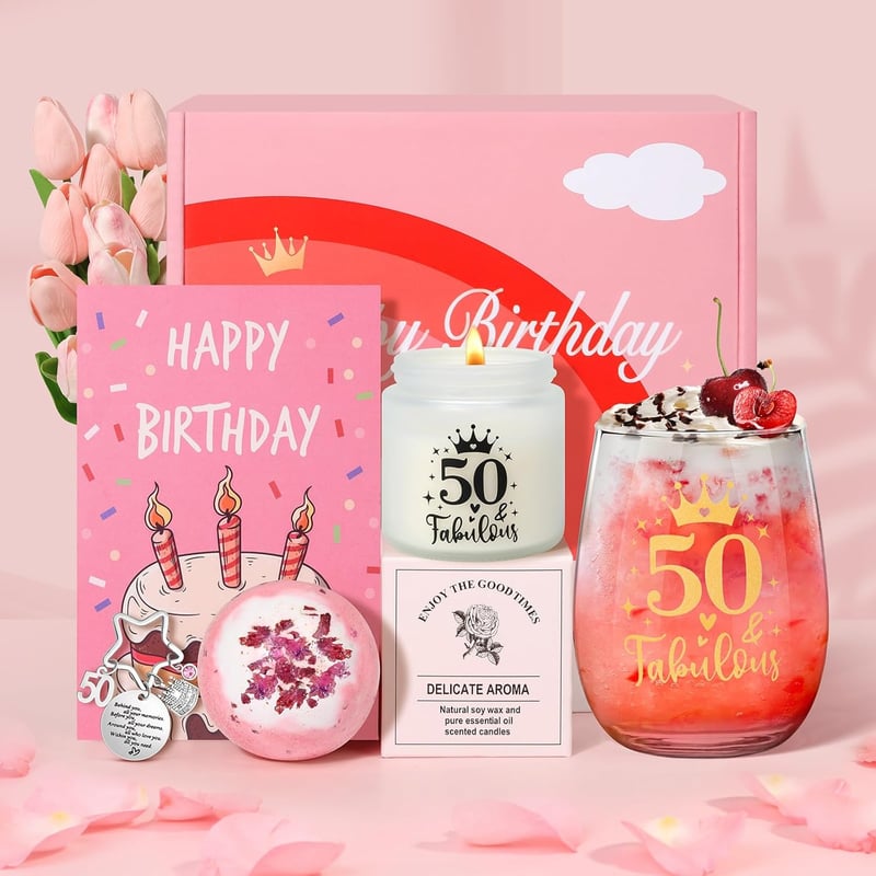 Personalisierte Weingläser im Geschenkset zum 50. Geburtstag für Frauen