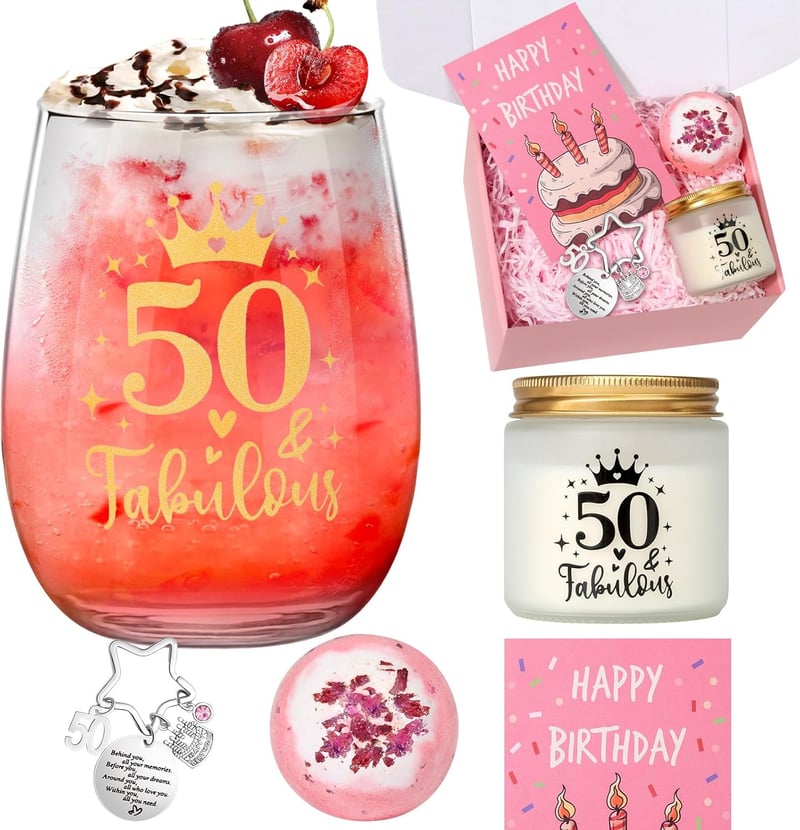 Personalisierte Weingläser im Geschenkset zum 50. Geburtstag für Frauen
