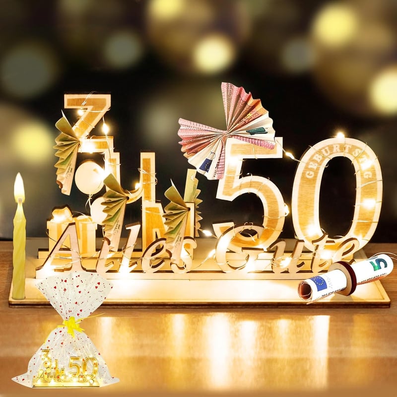 Geschenkidee zum 50. Geburtstag: Holzbox mit LED-Lichterkette für Paare