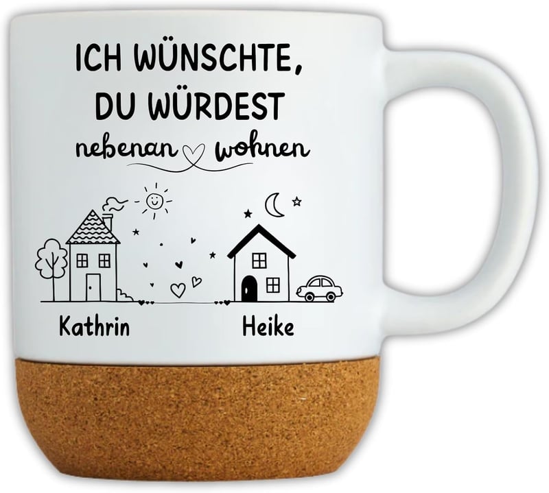Personalisierte Abschiedstasse für beste Freundin mit Korkboden