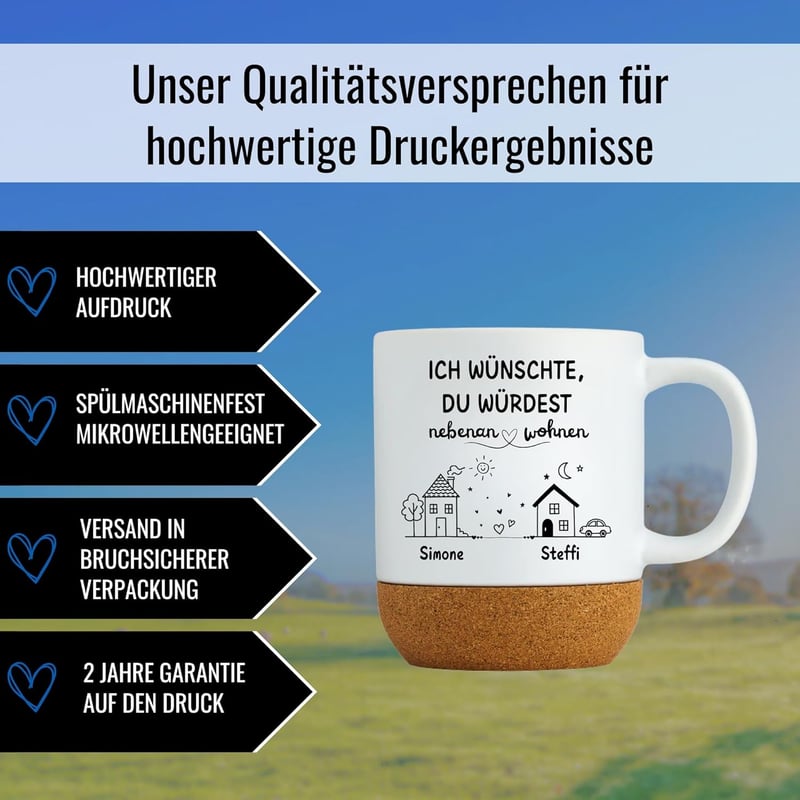 Personalisierte Abschiedstasse für beste Freundin mit Korkboden