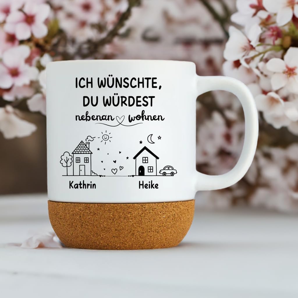 Personalisierte Abschiedstasse für beste Freundin mit Korkboden