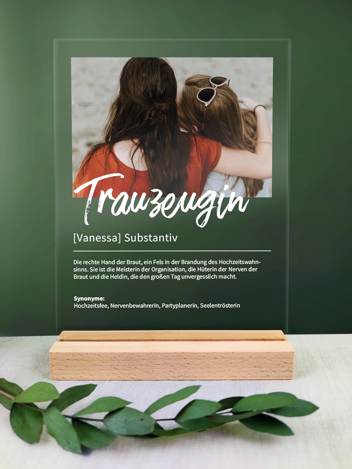 Personalisierte Acryl-Fotoerinnerung für die Trauzeugin