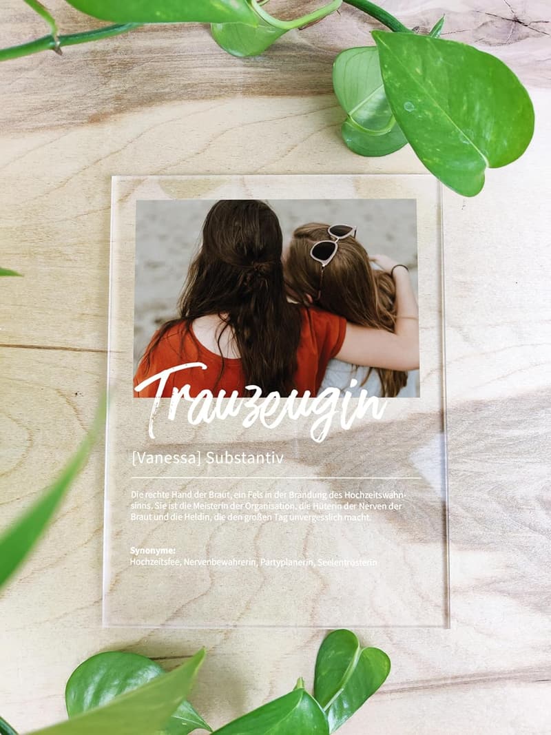 Personalisierte Acryl-Fotoerinnerung für die Trauzeugin