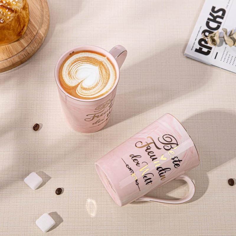 Geschenk für beste Freundinnen: Rosa Tasse mit Deckel, 400ml