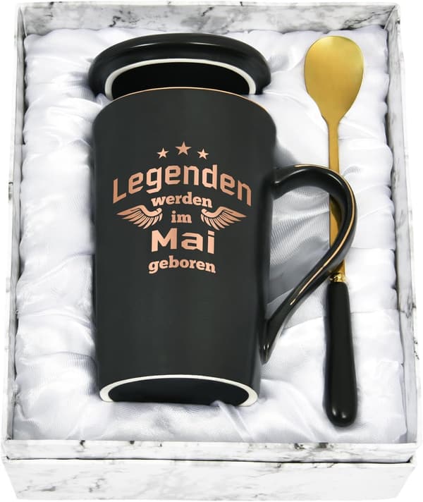 Geburtstagskaffeetasse mit Spruch „Legenden werden im Mai geboren“, 400ml