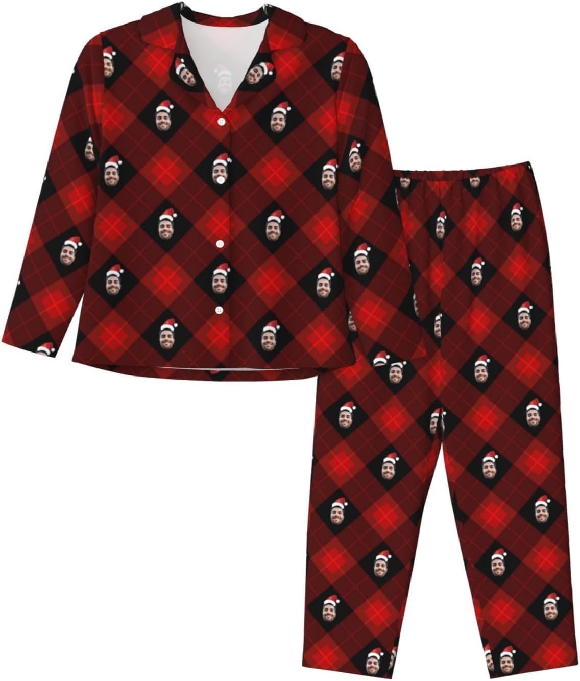 Personalisierter karierteter Pyjama mit lustigem Gesicht für Paare