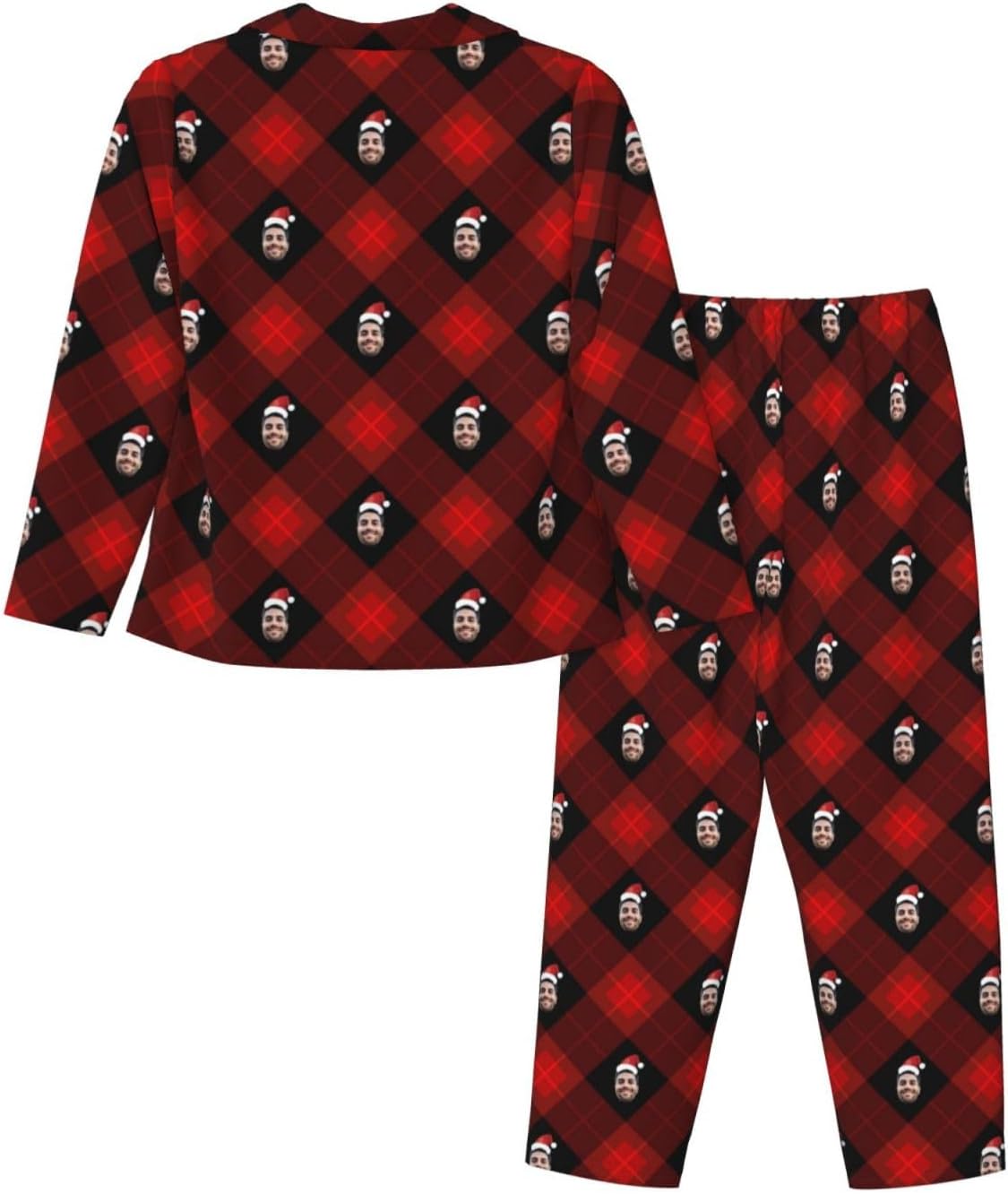 Personalisierter karierteter Pyjama mit lustigem Gesicht für Paare
