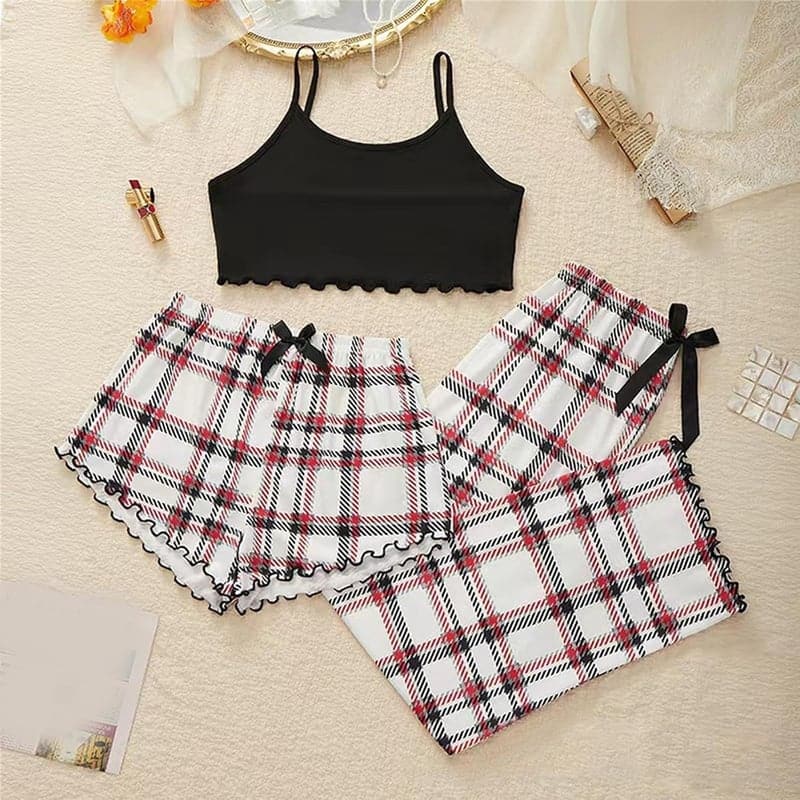 Kuscheliges 3-teiliges Pyjama Set für Damen mit Leopardenmuster