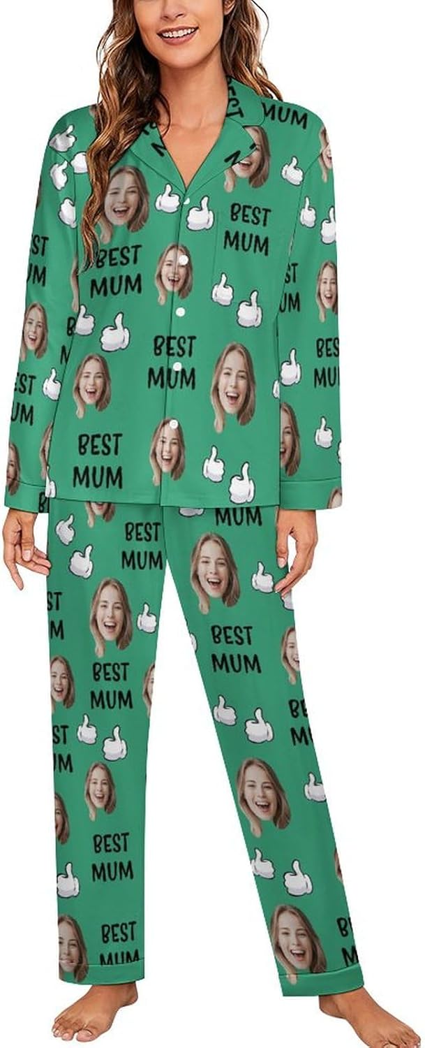 Personalisierte Langarm-Pyjama Sets für Frauen mit Foto – Muttertagsgeschenk
