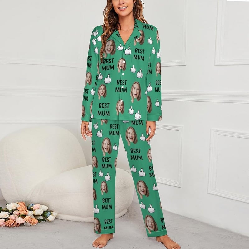 Personalisierte Langarm-Pyjama Sets für Frauen mit Foto – Muttertagsgeschenk