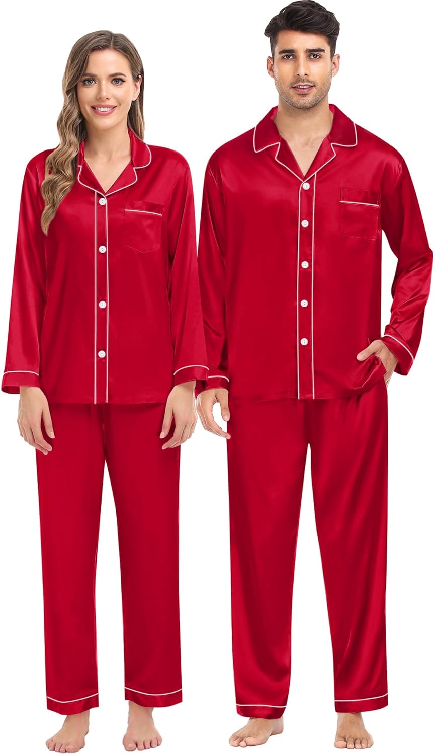 Familien-Pyjama-Set aus Seide, 2-teilig, langärmelig