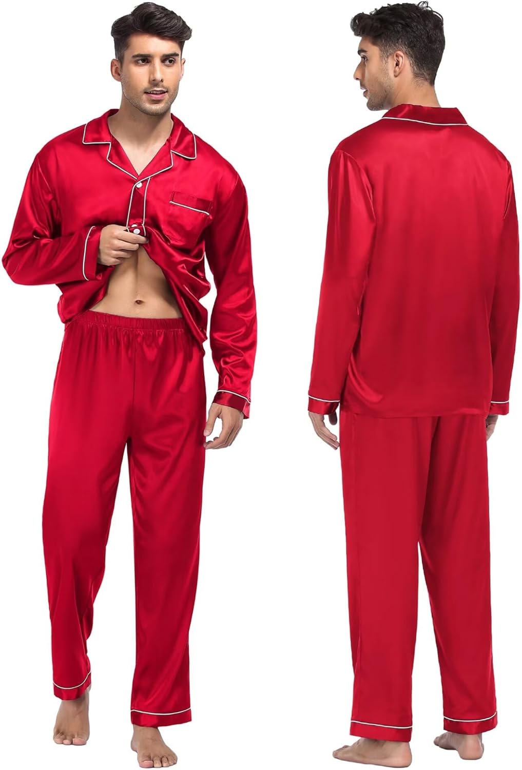 Familien-Pyjama-Set aus Seide, 2-teilig, langärmelig