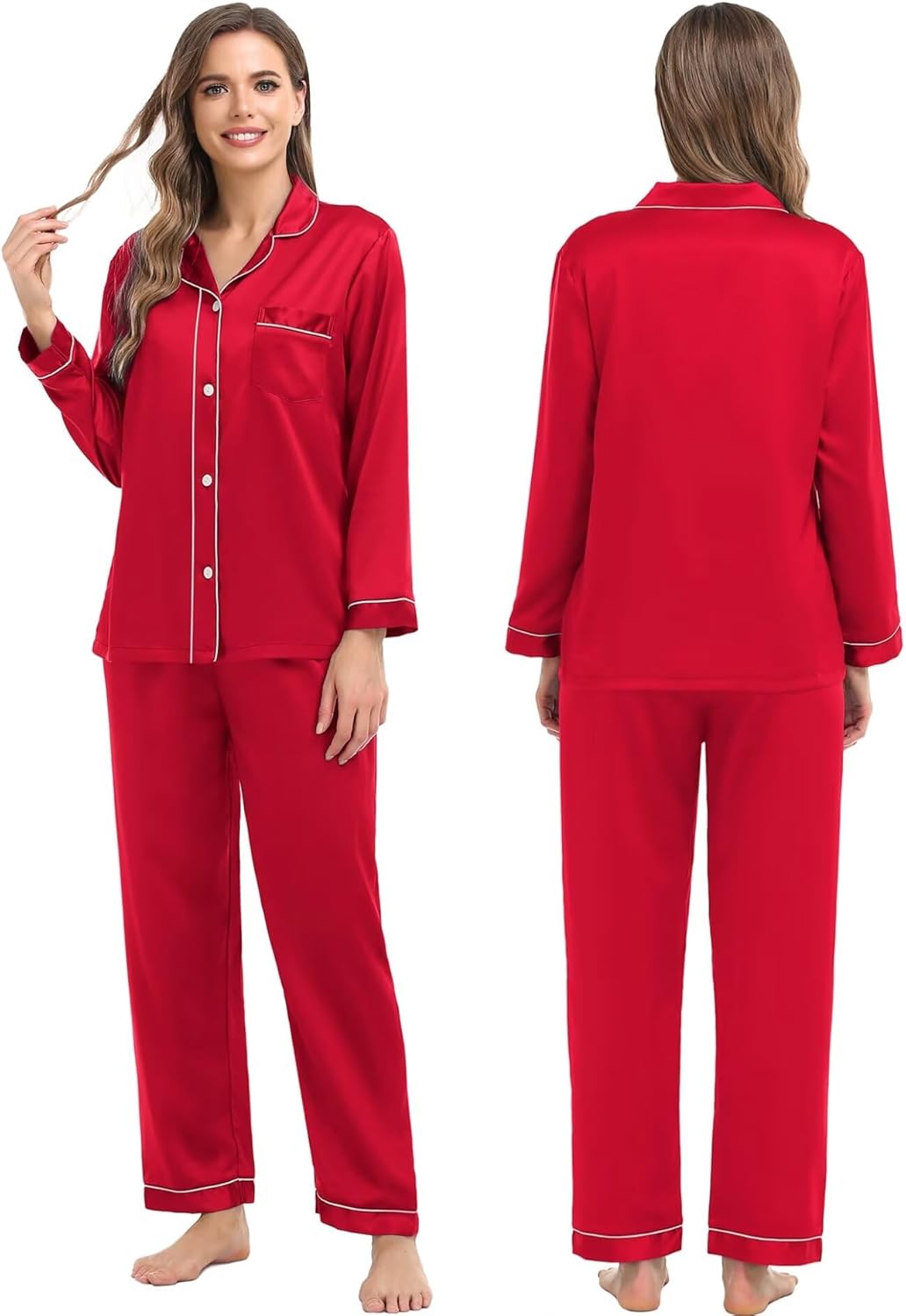 Familien-Pyjama-Set aus Seide, 2-teilig, langärmelig