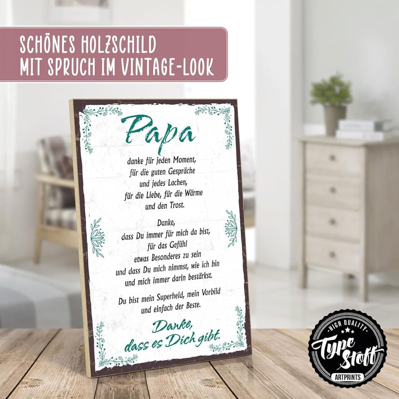 Danke Papa Holzschild im Vintage-Look – Geschenk für Väter und Familie
