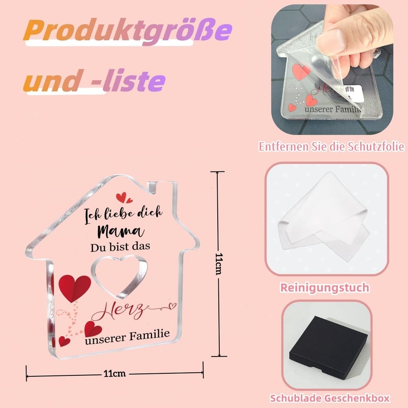 Hausförmige Acryl-Plakette als Muttertags- und Geburtstagsgeschenk für Mama