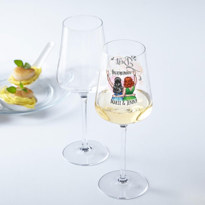 Personalisierbares Puccini Weinglas mit UV-Druck für Freundinnen
