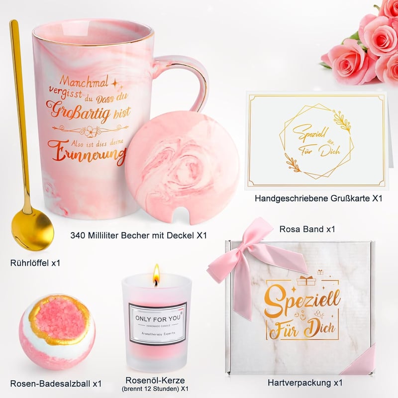 Muttertags-Geschenkset: Rosa 340ml Keramiktasse für Frauen