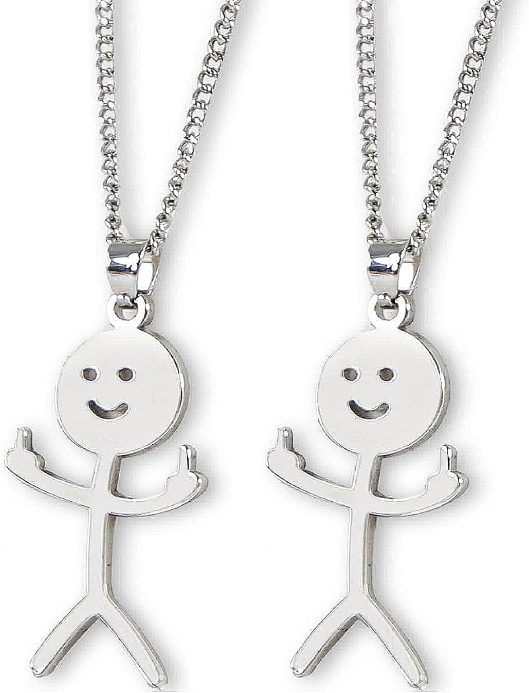 Freundschafts-Halsketten-Set mit Smiley-Motiv aus Silber