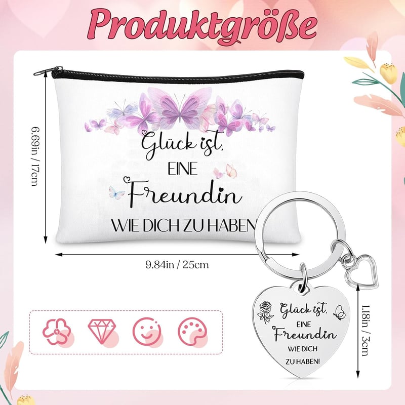 Geburtstagsgeschenk für beste Freundin - Kosmetiktasche mit Schlüsselanhänger