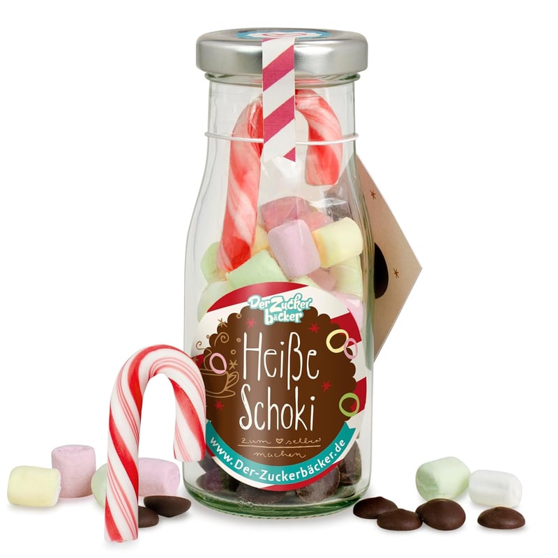 DIY heiße Schokolade im Glas mit 45 g Schokodrops und Mini-Marshmallows