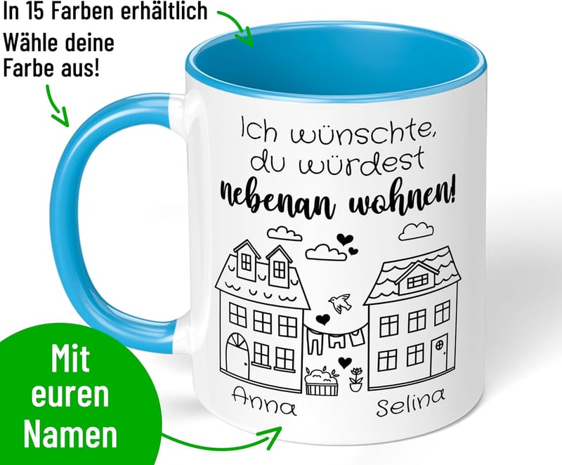 Personalisierte Freundschafts-Tasse für beste Freundin – Keramik 330ml, hellblau
