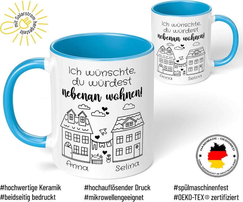 Personalisierte Freundschafts-Tasse für beste Freundin – Keramik 330ml, hellblau