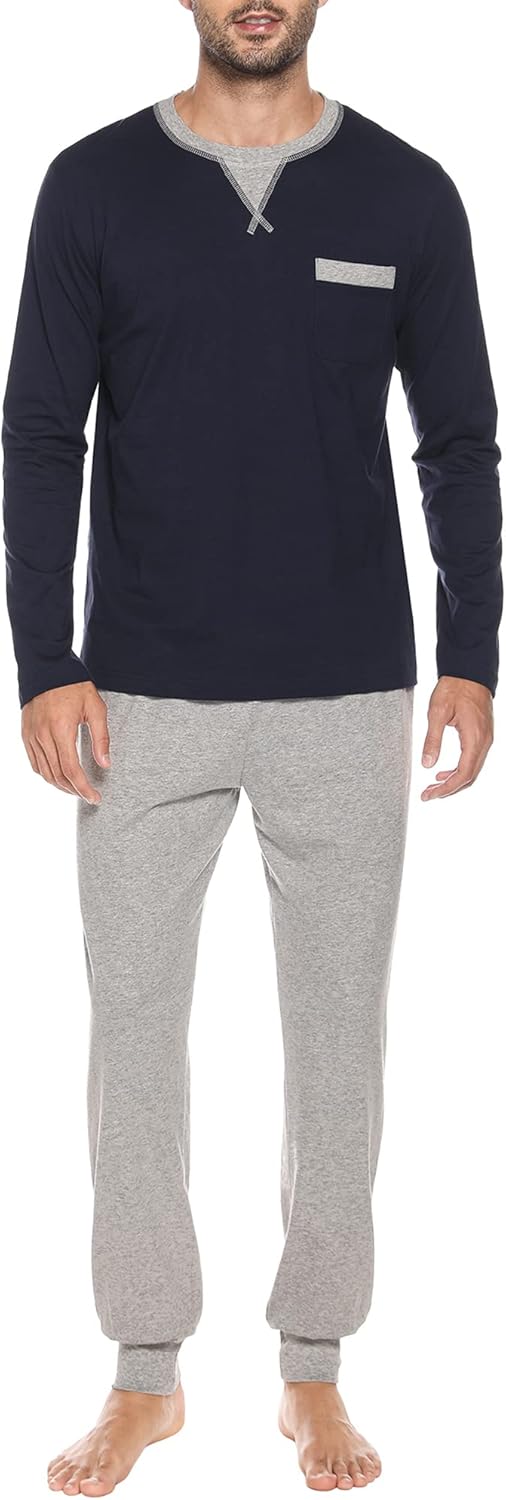 Herren Schlafanzug Set aus Baumwolle – Langarm Pyjama für Nachtwäsche