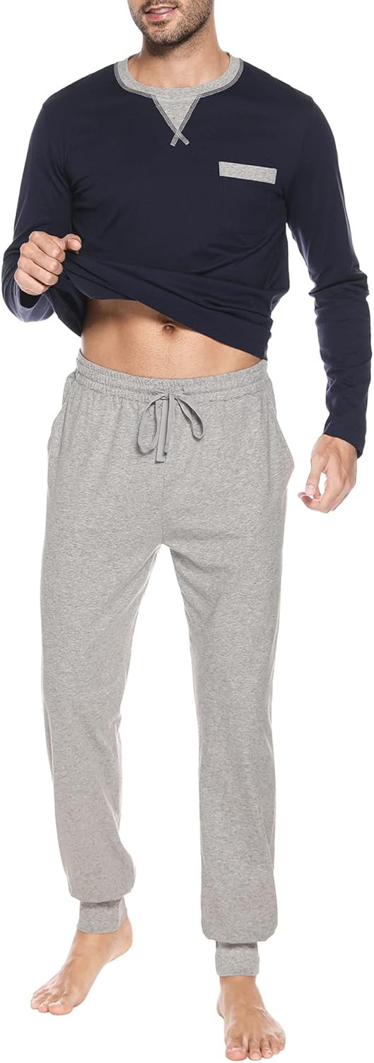 Herren Schlafanzug Set aus Baumwolle – Langarm Pyjama für Nachtwäsche