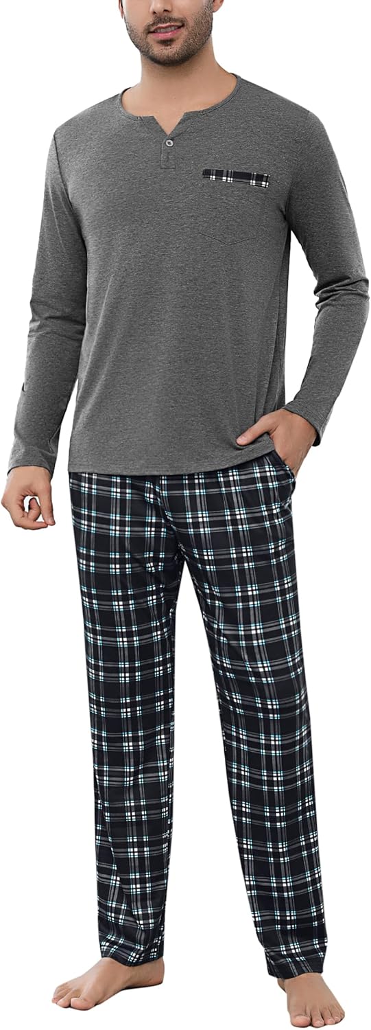 Baumwoll-Pyjama Set für Herren mit Knöpfen – zweiteilige Nachtwäsche