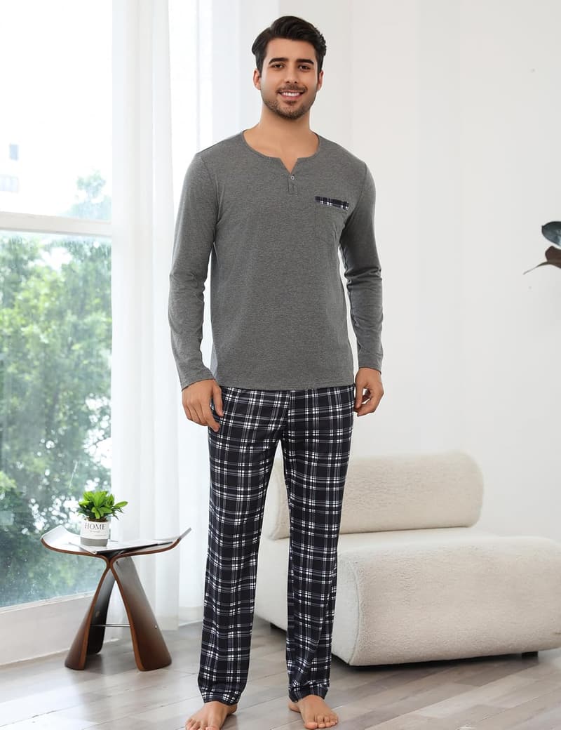 Baumwoll-Pyjama Set für Herren mit Knöpfen – zweiteilige Nachtwäsche